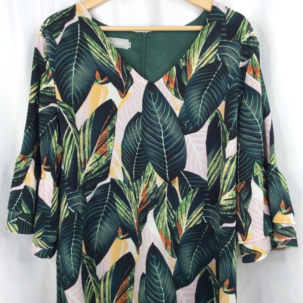 BELONGSCI Dress Womens Size XL Green Tropical Hawaiian Mini Ruffle Bell Sleeve - Picture 5 of 10